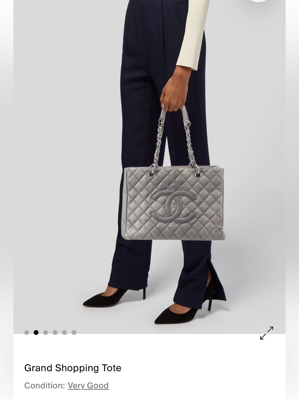 CHANEL Quilted Grand Shopping Tote in Silver Gray